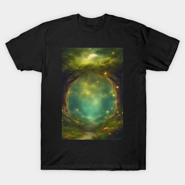 Portal With Fireflies T-Shirt by JDI Fantasy Images